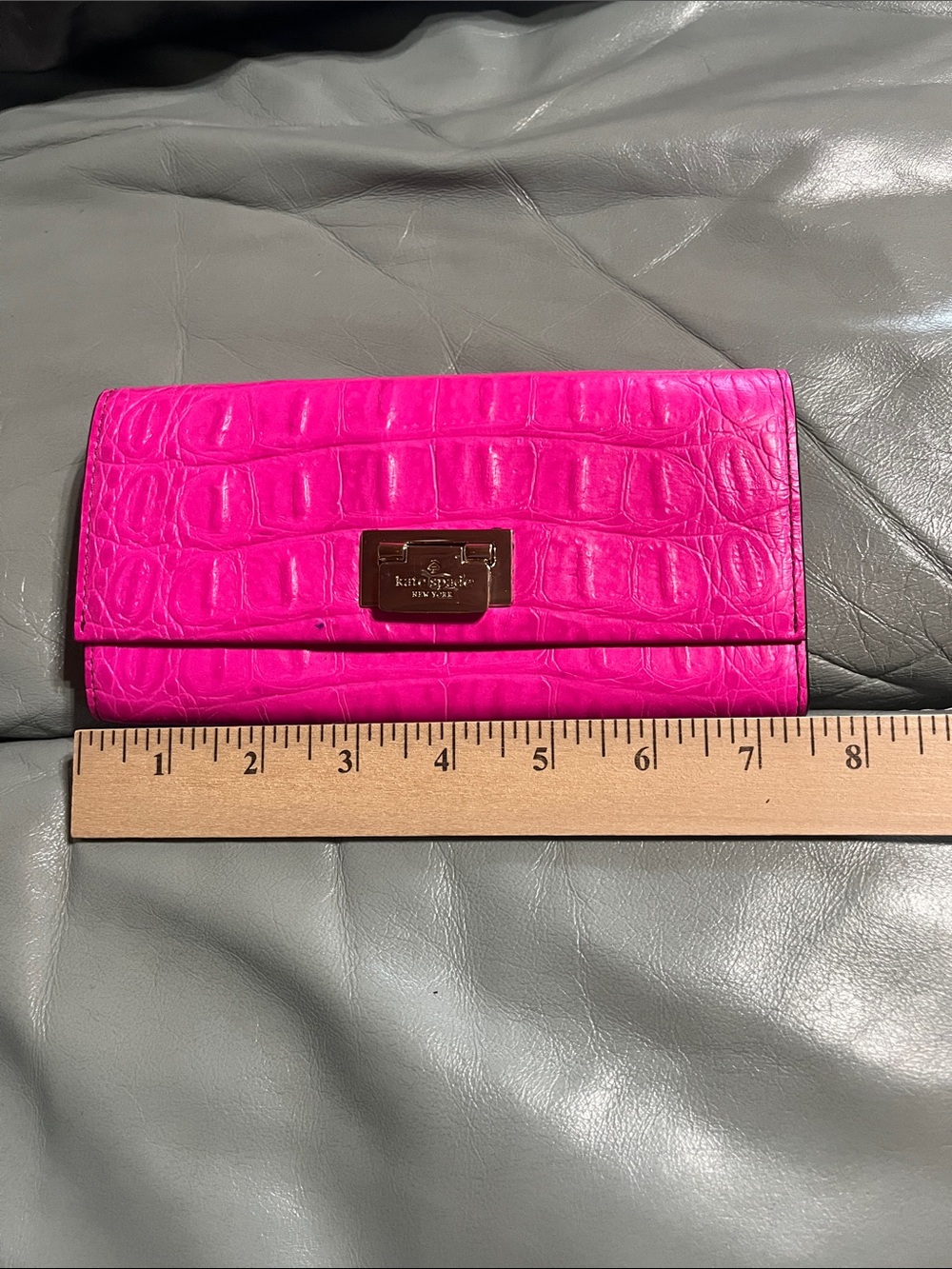 Kate Spade Hot Pink Croc-Embossed Leather Wallet